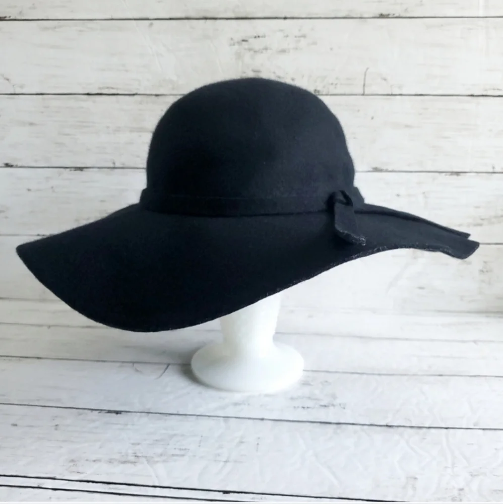 100% Wool Boho Black Floppy Felt Hat 57cm